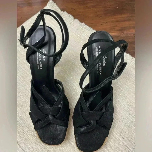 Donald J Pilner Couture Calia Heels Size 10 Black Made In Italy Cork Leather - Picture 10 of 11